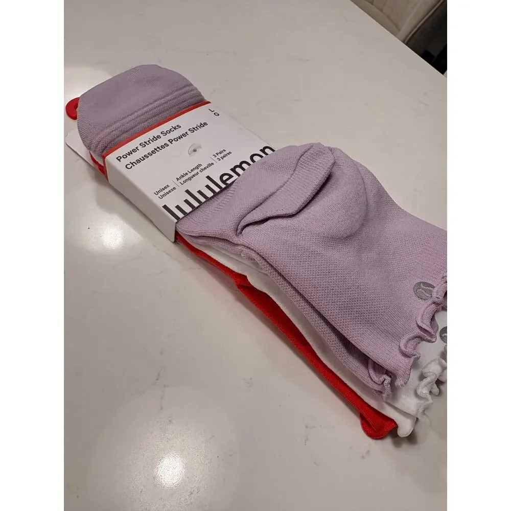 NWT Lululemon Power Stride Socks - Ankle Length - 3 pairs - Sz L - $48 MSRP